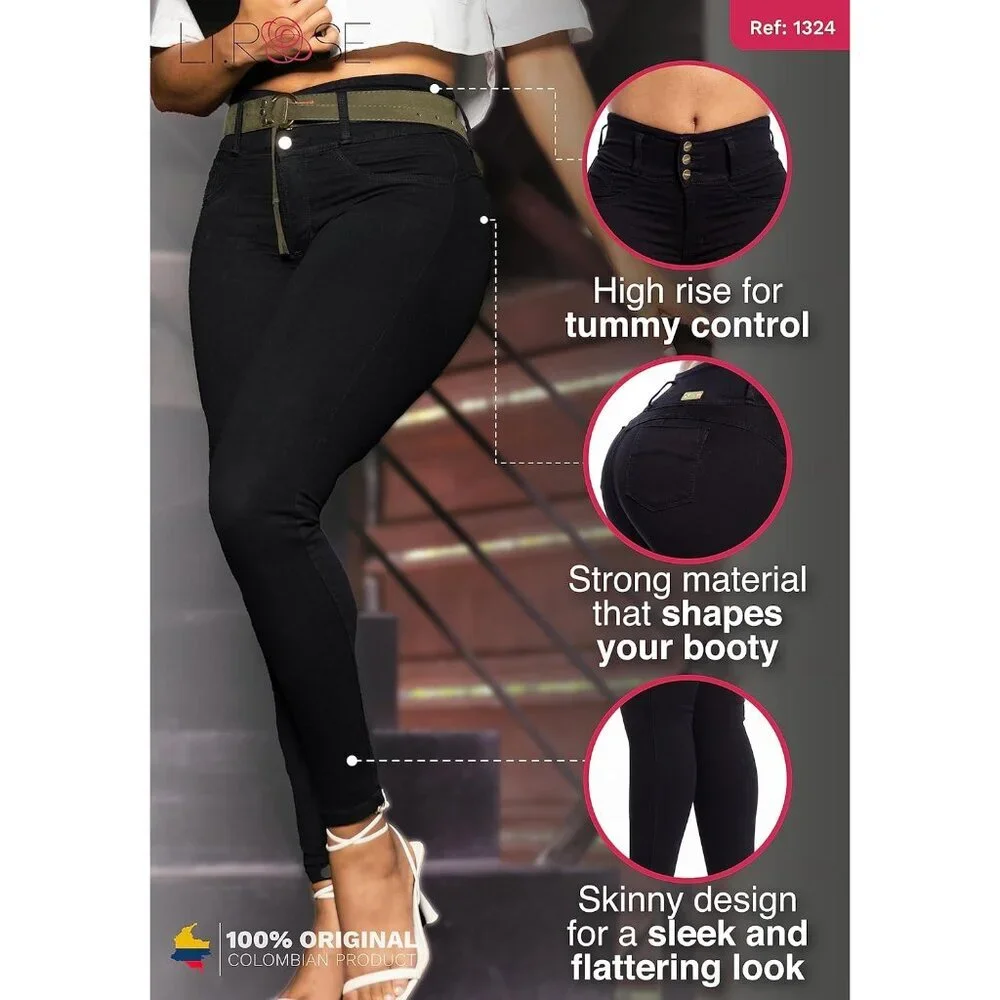 High Waisted Colombian Butt Lift Jeans Women Tummy Control Denim - Picture 3 of 5